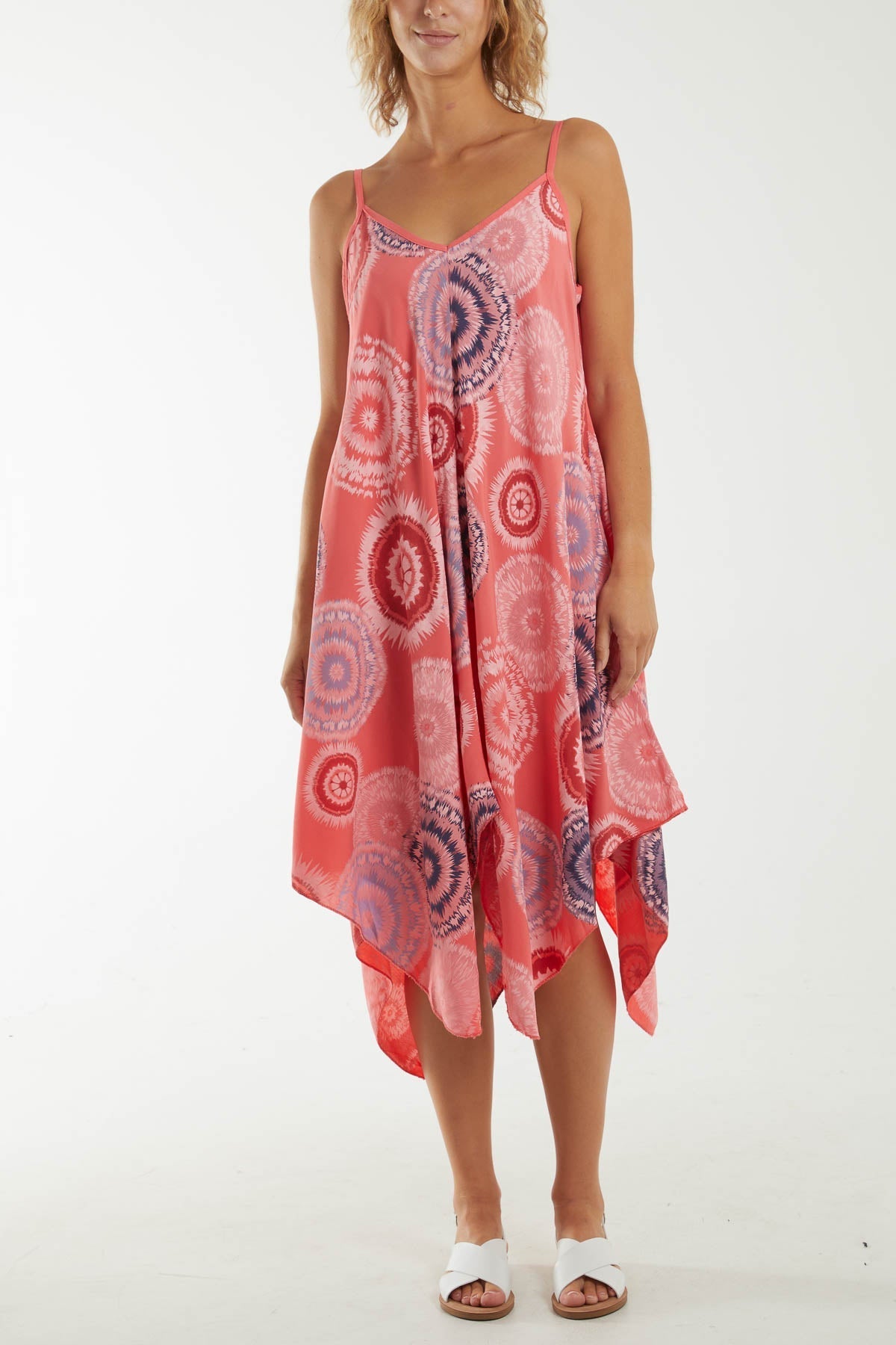 Beige Kaleidoscope Hanky Hem Cami Dress For Women ONE SIZE - Dropwear