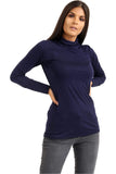 Navy Blue Plus Size Turtle Neck Long Sleeve Top For Women 24-26 - Dropwear