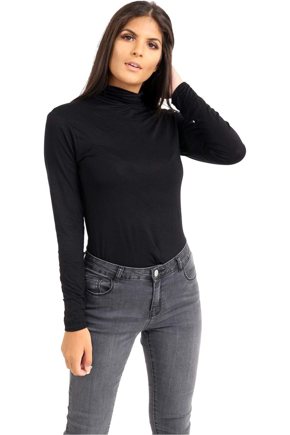 Beige Plus Size Turtle Neck Long Sleeve Top For Women 16-18 - Dropwear