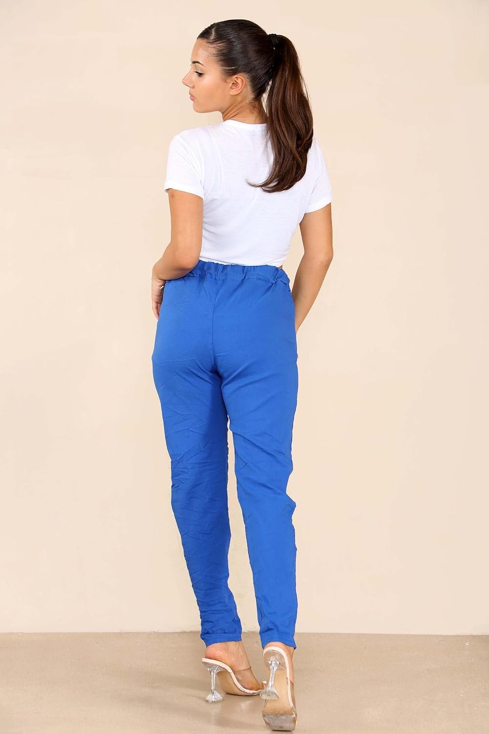 Plus Size Italian Glitter Drawstring Waistband Magic Pants For Women  - Dropwear