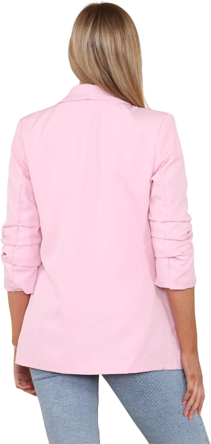 Cream Ruched Sleeve Blazer For Women L - Dropwear
