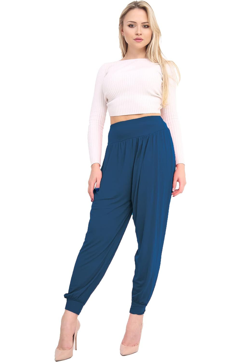 White Plus Size Harem Trousers Full Length For Women 20-22 - Dropwear