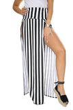 Vertical Stripe Petite Double Split Beach Vertical Stripe Sarong Skirt For Women 8-10 - Dropwear