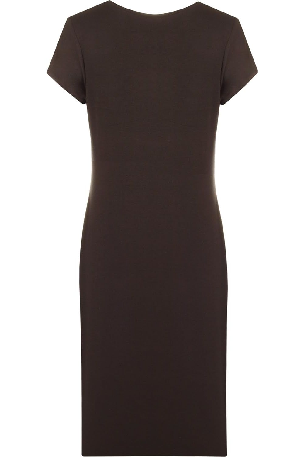 Mocha Plain Short Sleeve Jersey Midi Dress For Women 12-14 - Dropwear