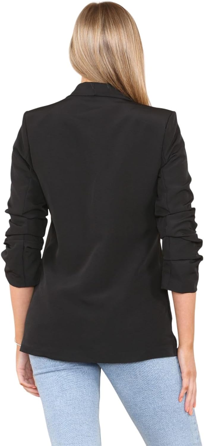 Baby Pink Ruched Sleeve Blazer For Women L - Dropwear
