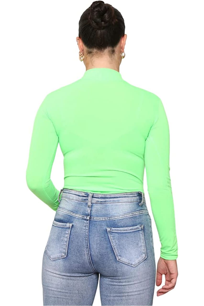 Neon Orange Plain Neon Long sleeve Turtleneck Bodysuit For Women 12-14 - Dropwear