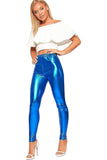 Green Shiny Metallic Print High Waisted Disco Leggings For Women 8-10 - Dropwear