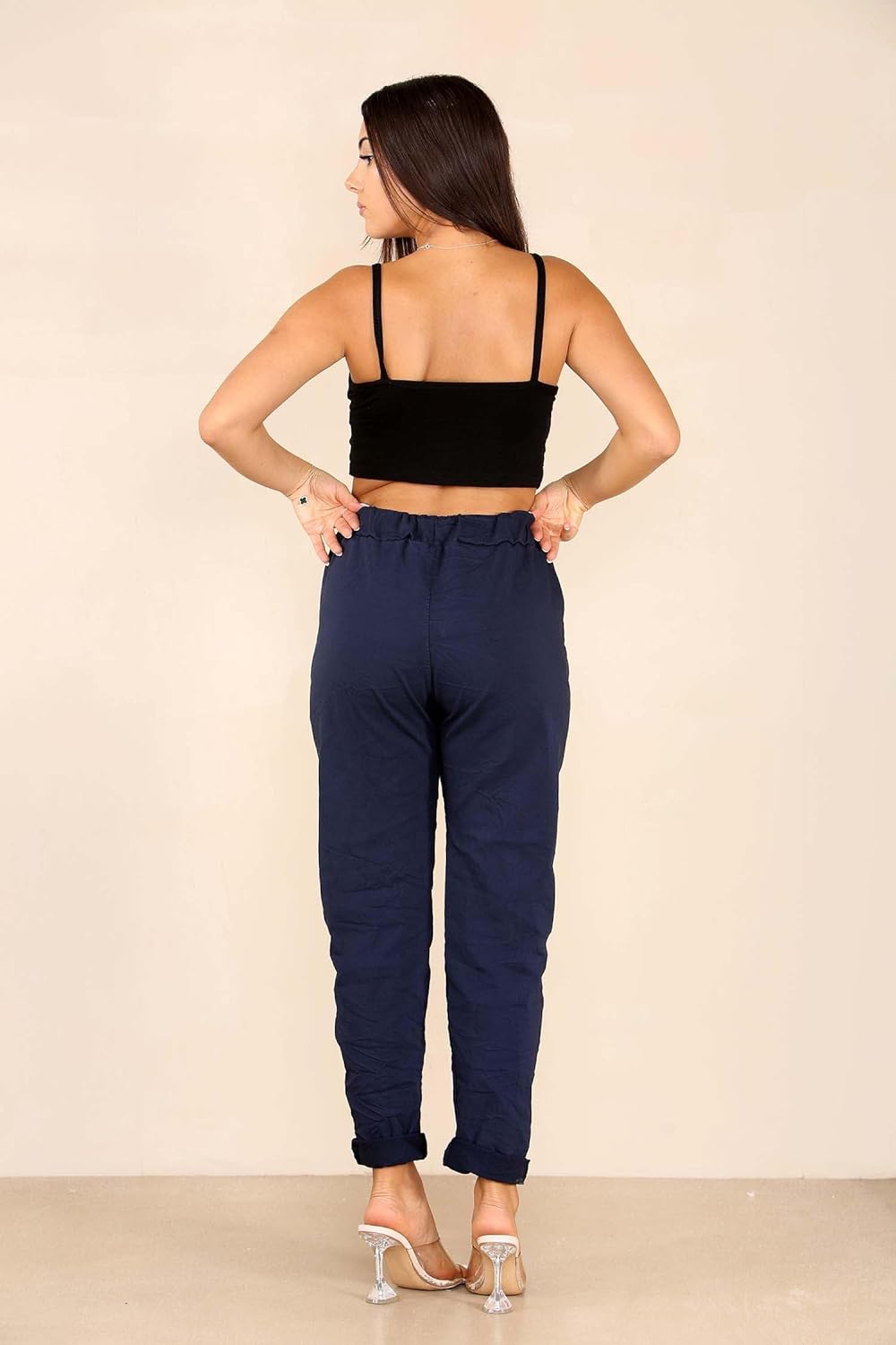 Plus Size Italian Glitter Drawstring Waistband Magic Pants For Women  - Dropwear