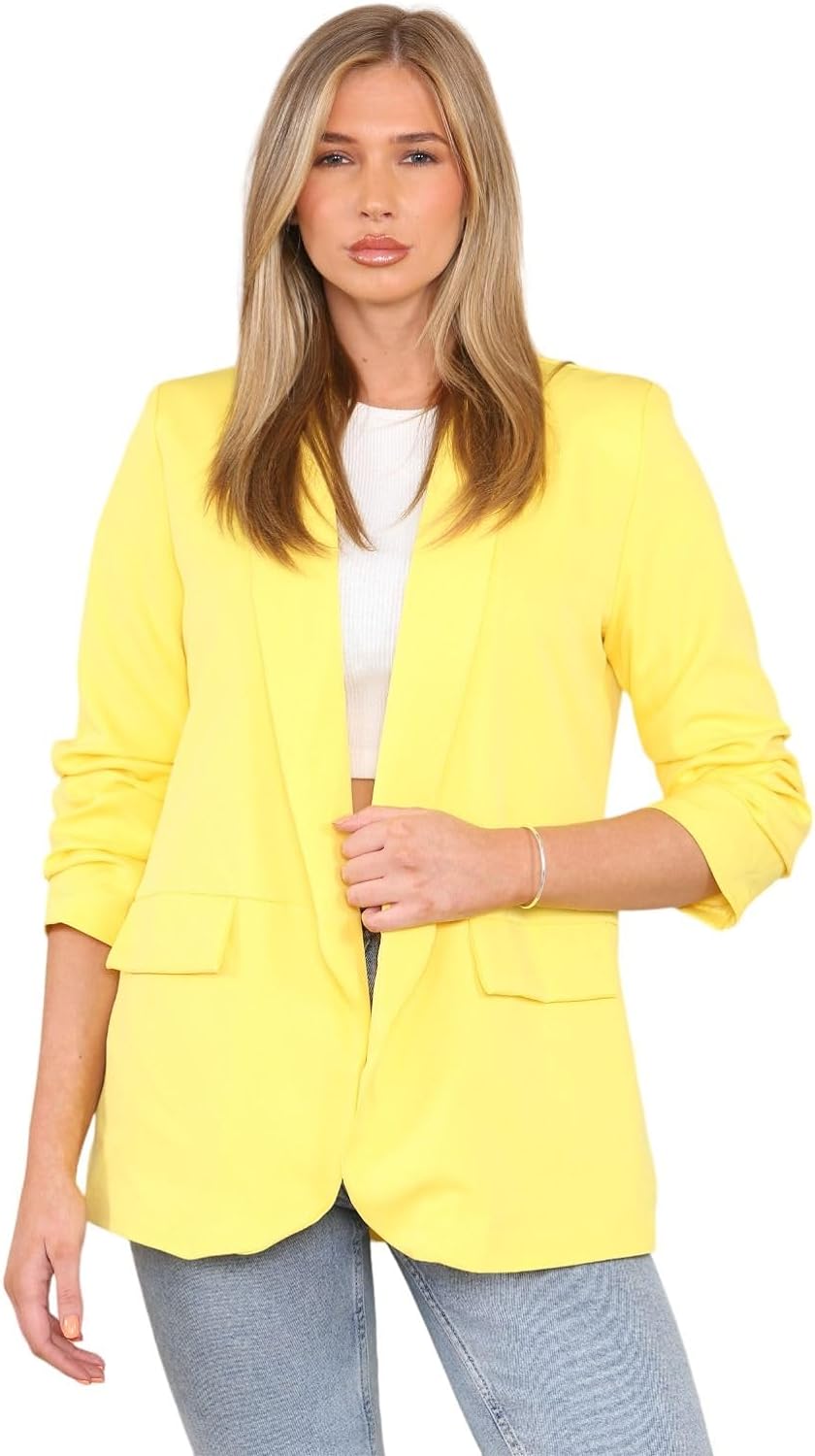 Ruched Sleeve Blazer For Women  - Dropwear