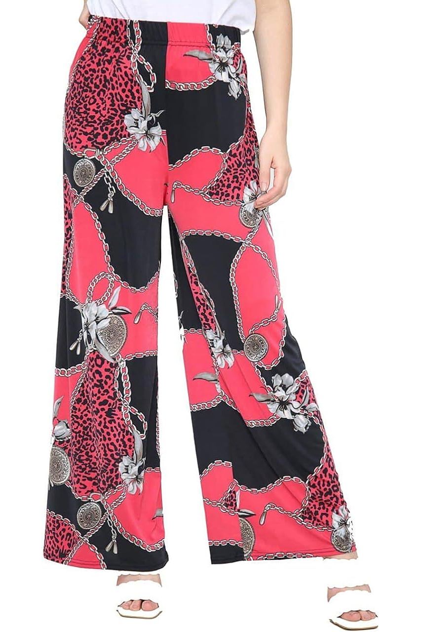 Red Leopard Chain Red Leopard Chain Print Palazzo Trouser For Women 12-14 - Dropwear