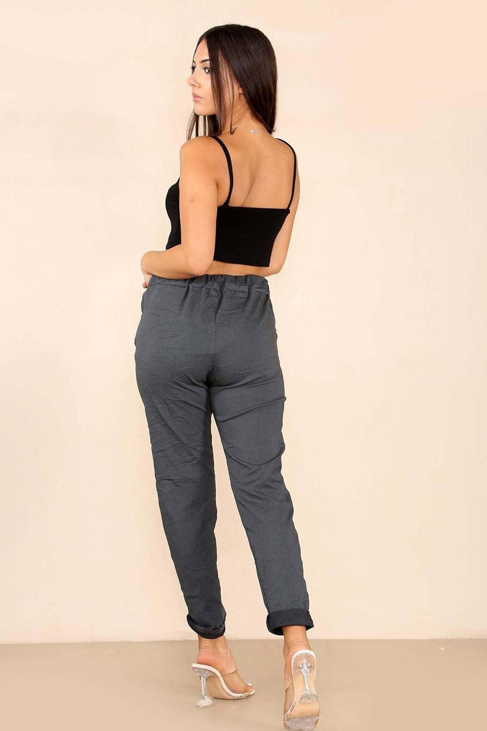 Plus Size Italian Glitter Drawstring Waistband Magic Pants For Women  - Dropwear