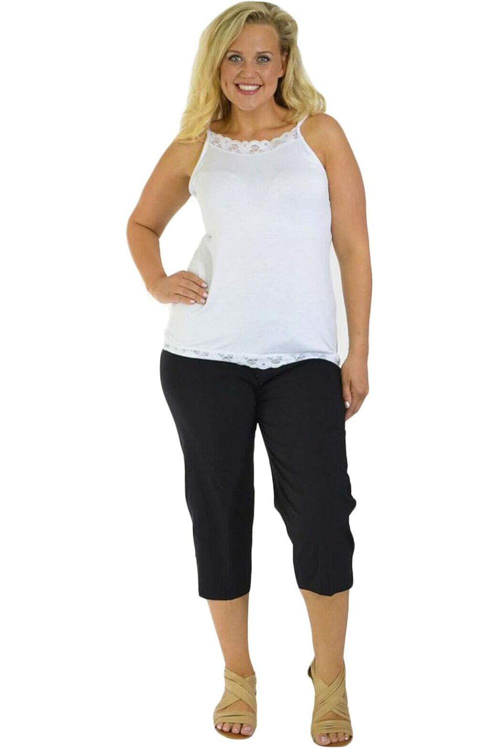 Black Ladies 3/4 Elasticated Trouser Shorts For Women 22 - Dropwear