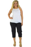 Black Ladies 3/4 Elasticated Trouser Shorts For Women 22 - Dropwear
