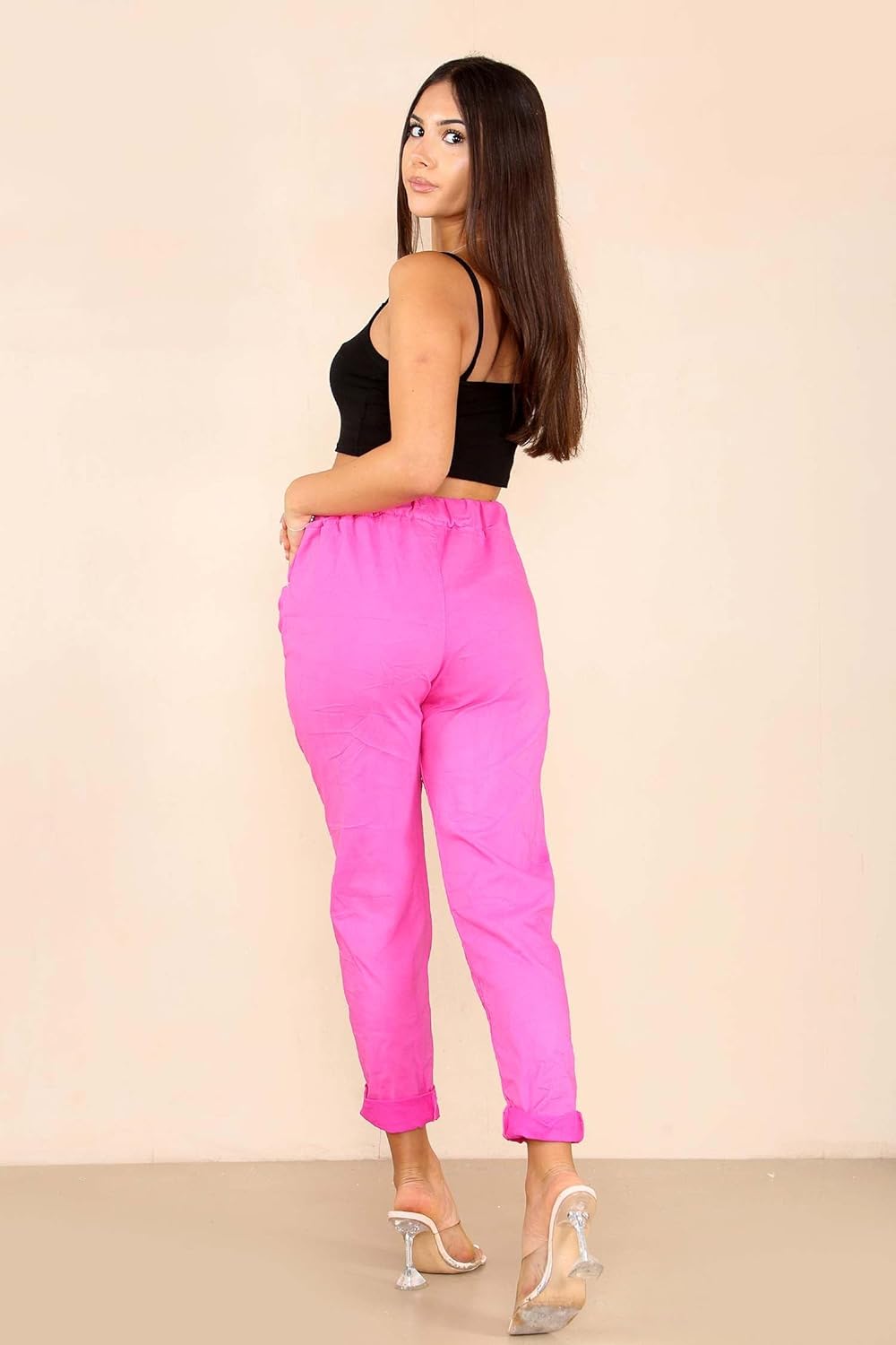 Plus Size Italian Glitter Drawstring Waistband Magic Pants For Women  - Dropwear