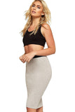 Dark Grey Plus Size Plain Stretch Pencil Midi Skirt For Women 24-26 - Dropwear