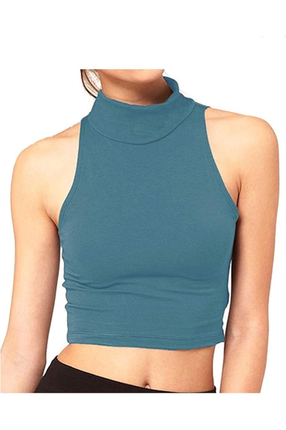 Turquoise Turtle Neck Sleeveless Crop Top For Women 8-10 - Dropwear