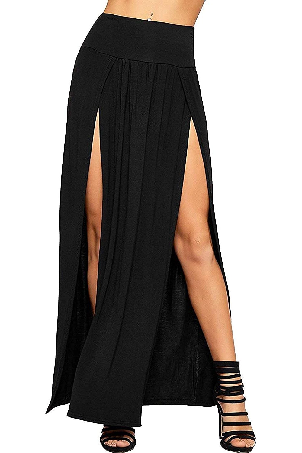 Black Plus Size Double Split Beach Sarong Skirt For Women 16-18 - Dropwear