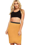 Khaki Plus Size Plain Stretch Pencil Midi Skirt For Women 20-22 - Dropwear