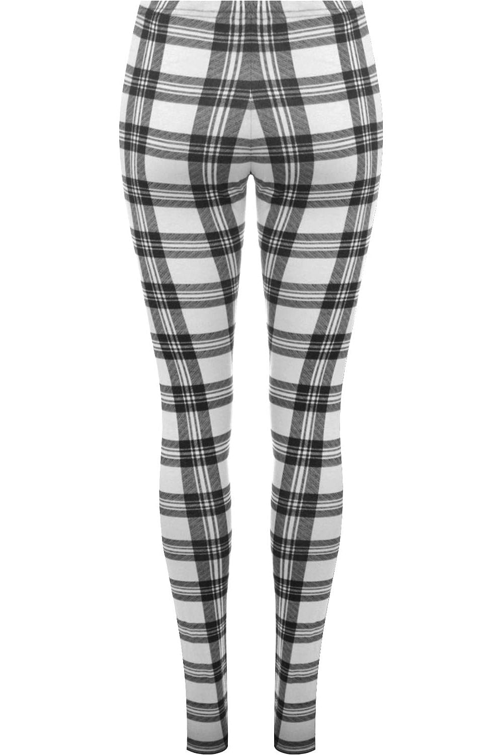 White Tartan Check Print Long Leggings For Women 8-10 - Dropwear