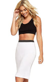 Red Plus Size Plain Stretch Pencil Midi Skirt For Women 24-26 - Dropwear