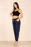 Plus Size Italian Glitter Drawstring Waistband Magic Pants For Women  - Dropwear