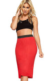 Mustard Plus Size Plain Stretch Pencil Midi Skirt For Women 20-22 - Dropwear