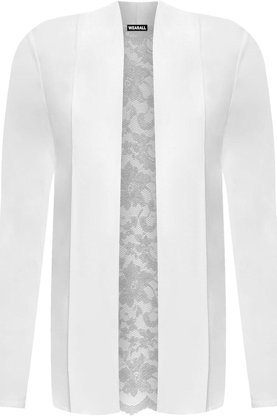 Royal Blue Floral Lace Back Cardigan Open Top For Women 16 - Dropwear