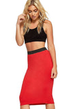 Mustard Plus Size Plain Stretch Pencil Midi Skirt For Women 24-26 - Dropwear