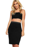 Black Plus Size Plain Stretch Pencil Midi Skirt For Women 16-18 - Dropwear