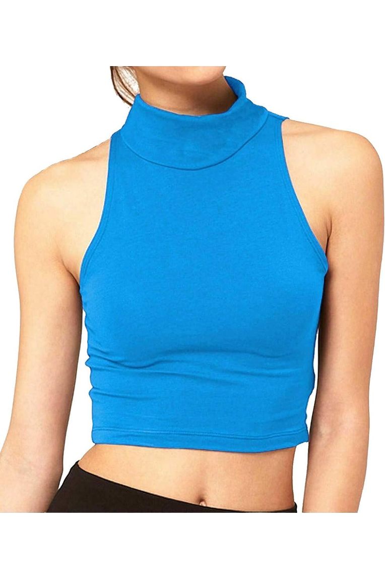 Turquoise Turtle Neck Sleeveless Crop Top For Women 12-14 - Dropwear