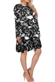 Skull Rose Skull Rose Print Long Sleeve Swing Dress Top For Women 8-10 - Dropwear