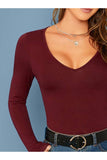 Red Plus Size Long Sleeve V Neck Top For Women 20-22 - Dropwear