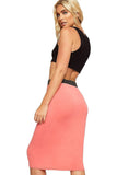 Dark Brown Plus Size Plain Stretch Pencil Midi Skirt For Women 20-22 - Dropwear