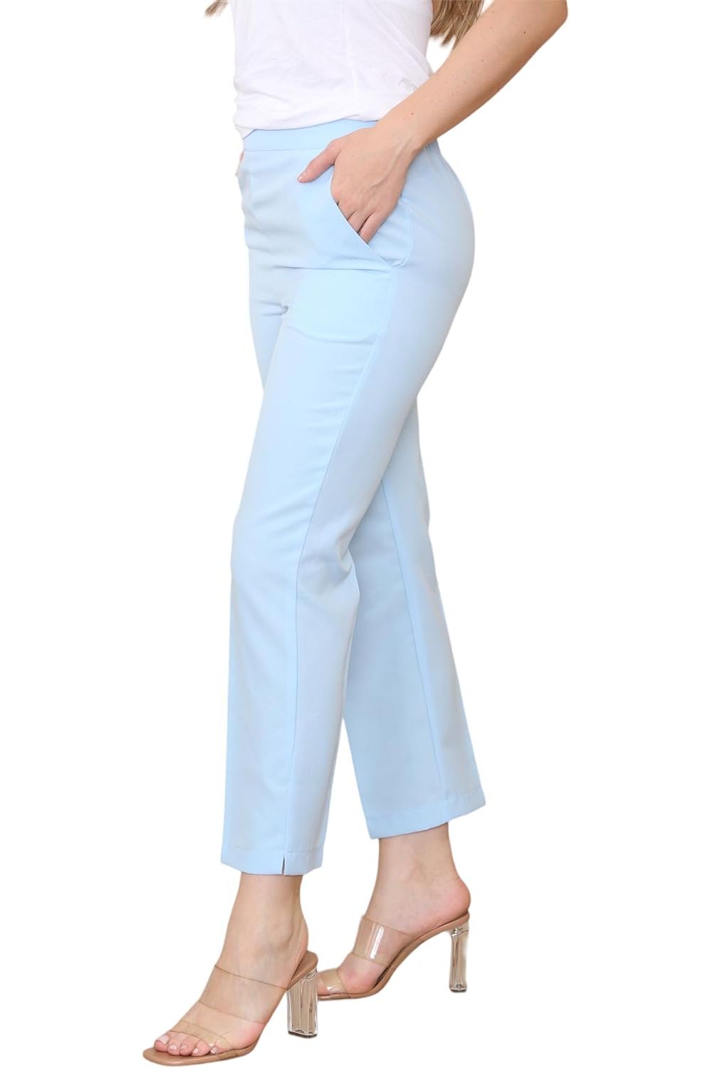 Brown Half Elasticated Pocket Trouser - Brown, Grey, Light Blue For Women 14 - Dropwear