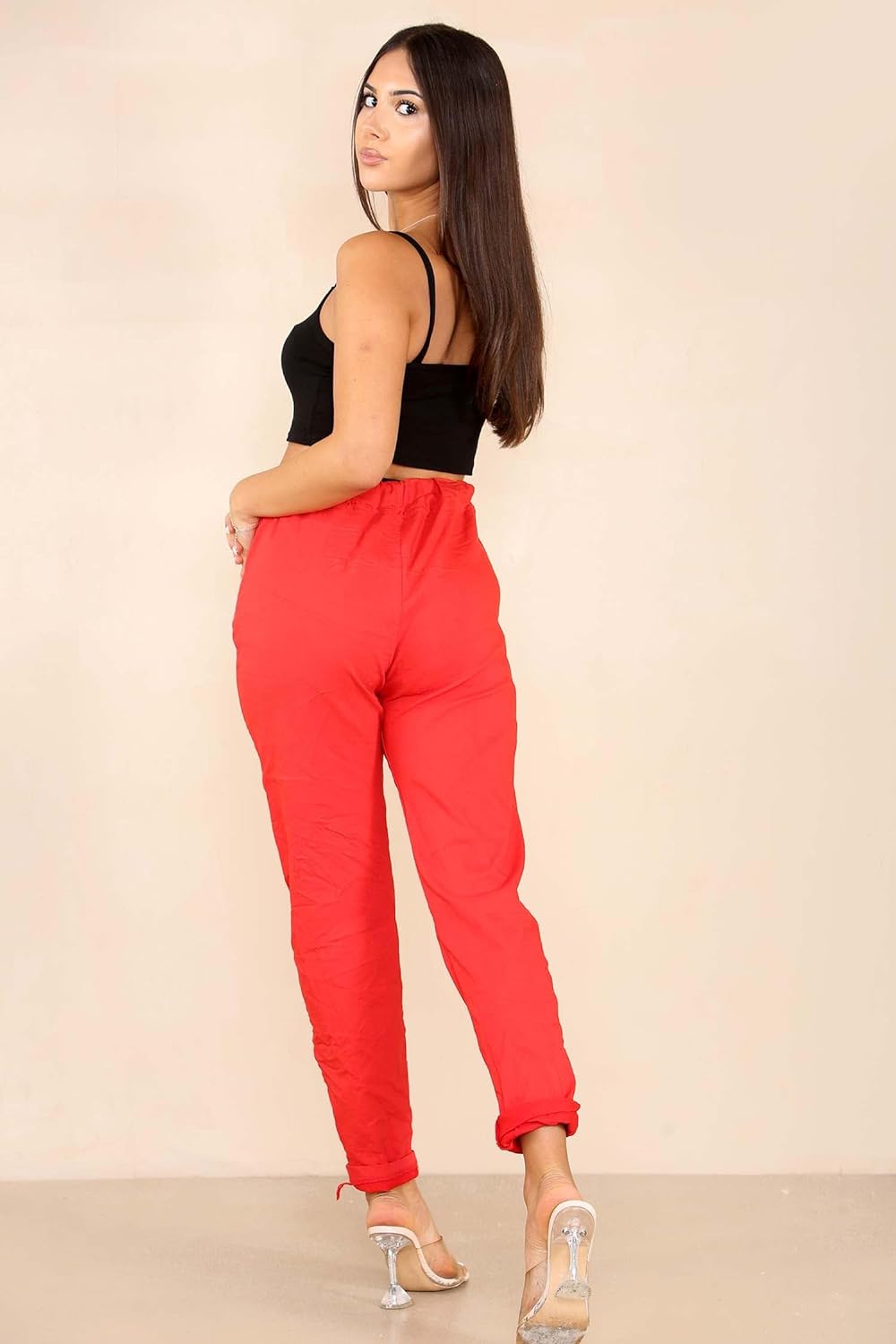 Plus Size Italian Glitter Drawstring Waistband Magic Pants For Women  - Dropwear