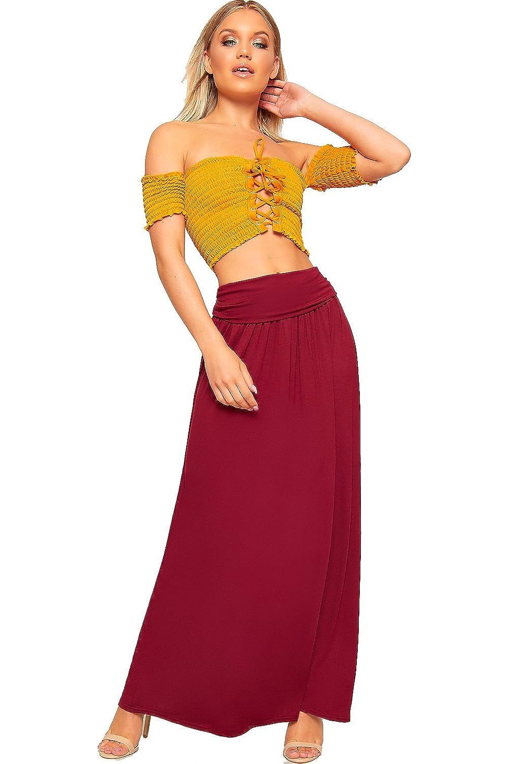 Light Grey Plus Size Pleated Fold Over High Waist Gypsy Long Maxi Skirt For Women 20-22 - Dropwear