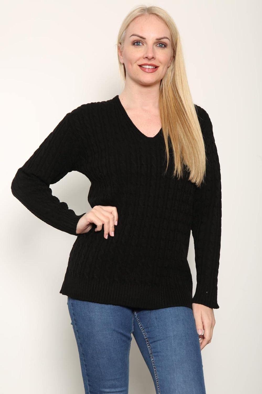 Light Grey Plus Size Cable Knitted Sweater Top For Women 20-22 - Dropwear