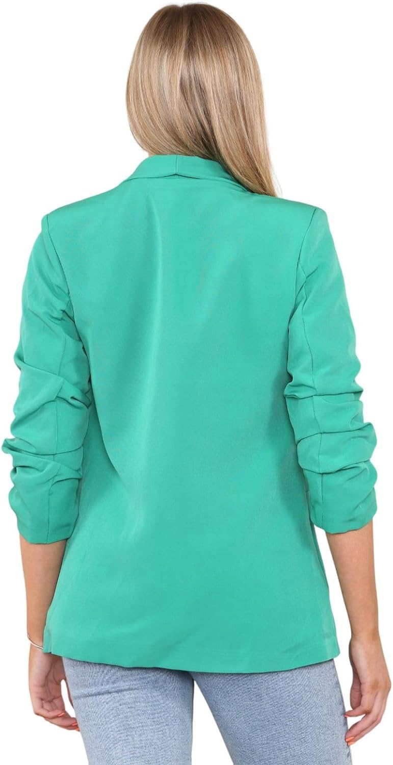 Sky Blue Ruched Sleeve Blazer For Women L - Dropwear