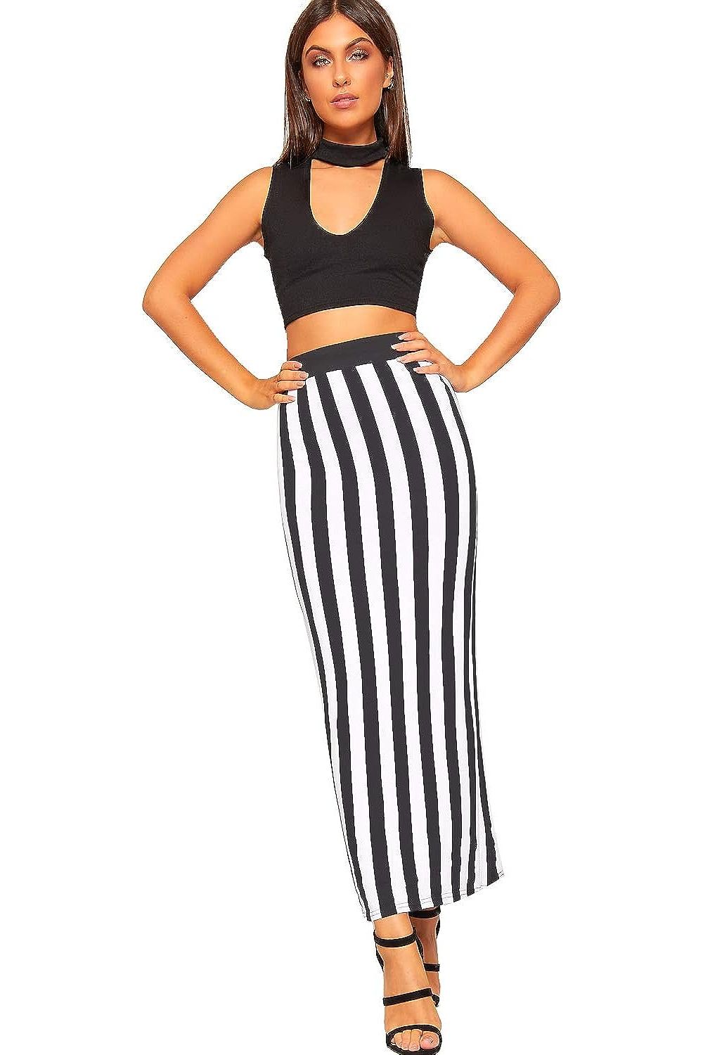 Pink Aztec Plus Size High Waist Stretch Long Maxi Skirt For Women 16-18 - Dropwear