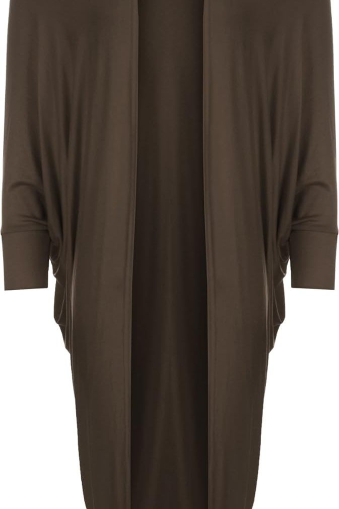 Dark Brown Plus Size Batwing Long Open Cardigan Top For Women 16-18 - Dropwear