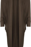 Dark Brown Plus Size Batwing Long Open Cardigan Top For Women 16-18 - Dropwear