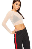 Sheer Mesh Long Sleeve Crop Top For Women  - Dropwear