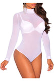 White Plus Size Turtle Neck Mesh Bodysuit For Women 16-18 - Dropwear