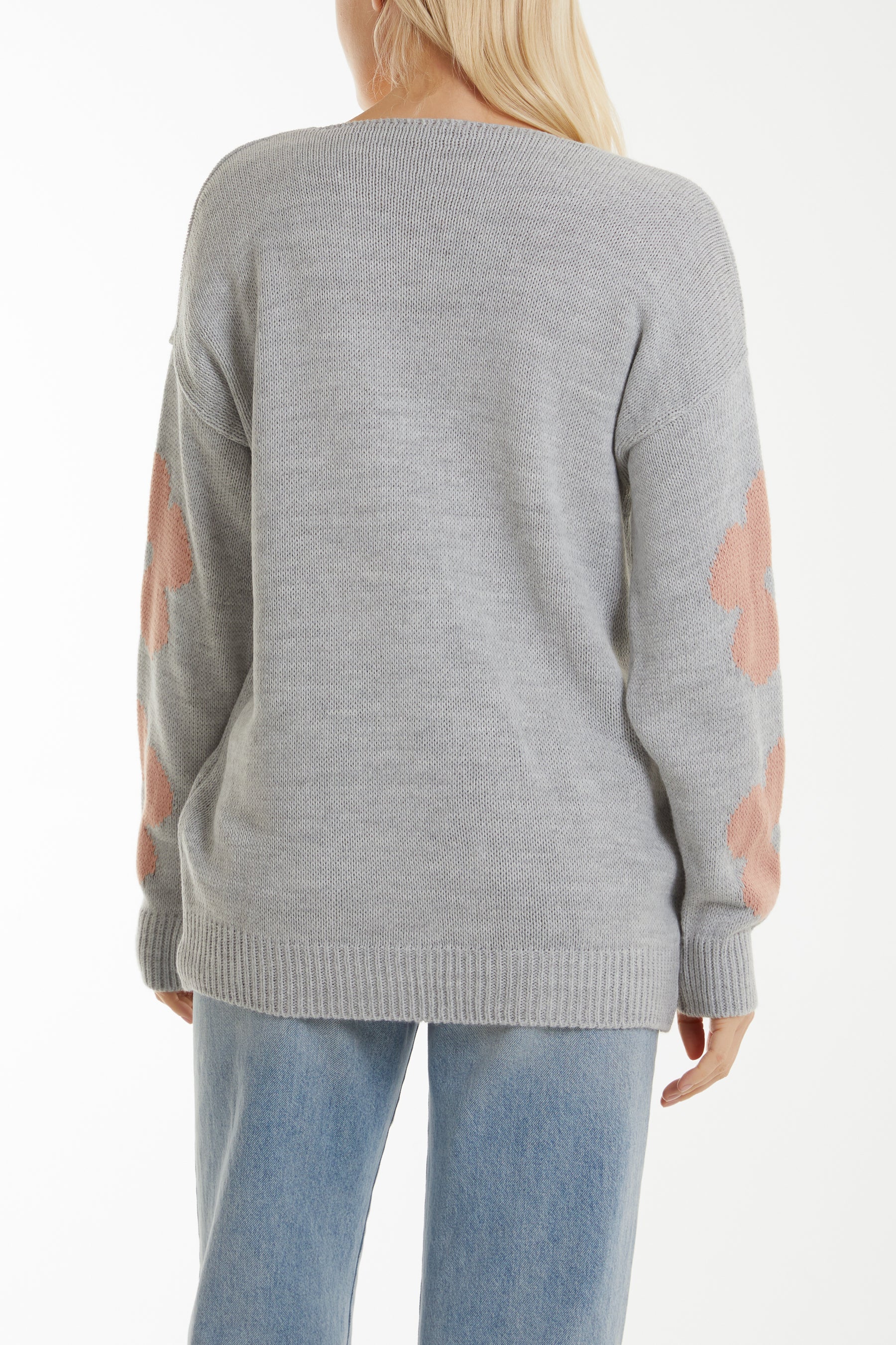V-Neck Flower Jacquard Jumper For Women  - Dropwear