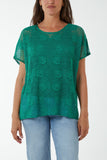 Green Short Sleeve Round Neck Lace Top For Women ONE SIZE - Dropwear