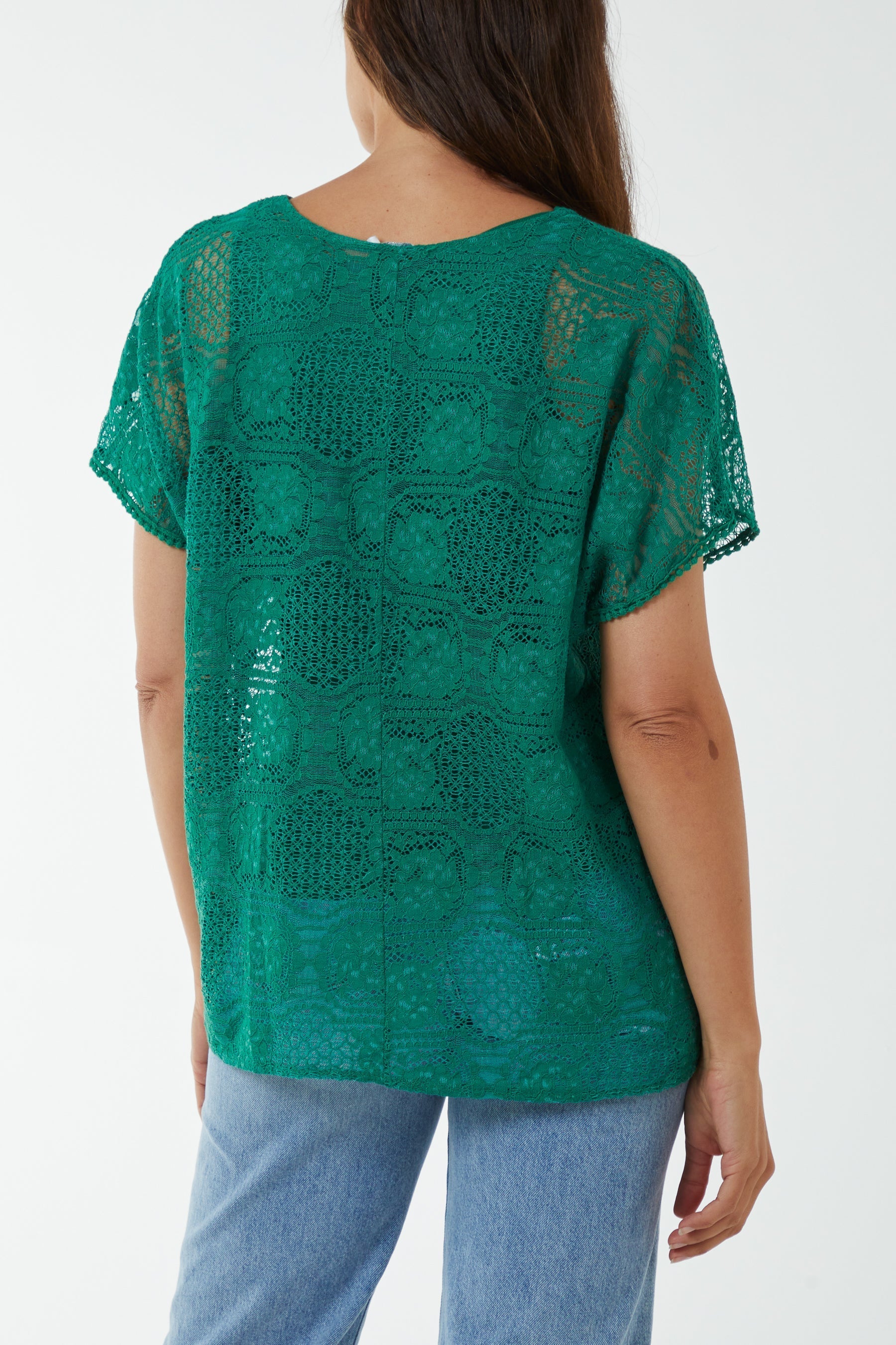 Short Sleeve Round Neck Lace Top For Women  - Dropwear