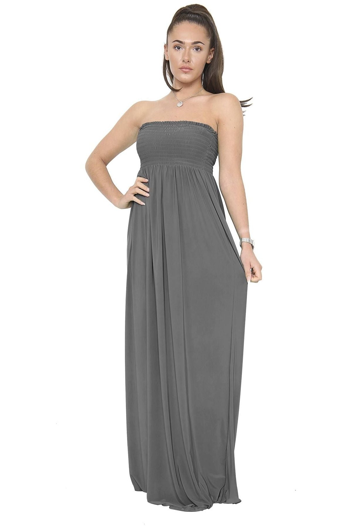 Cerise Strapless Sheering Maxi Dress For Women 12-14 - Dropwear