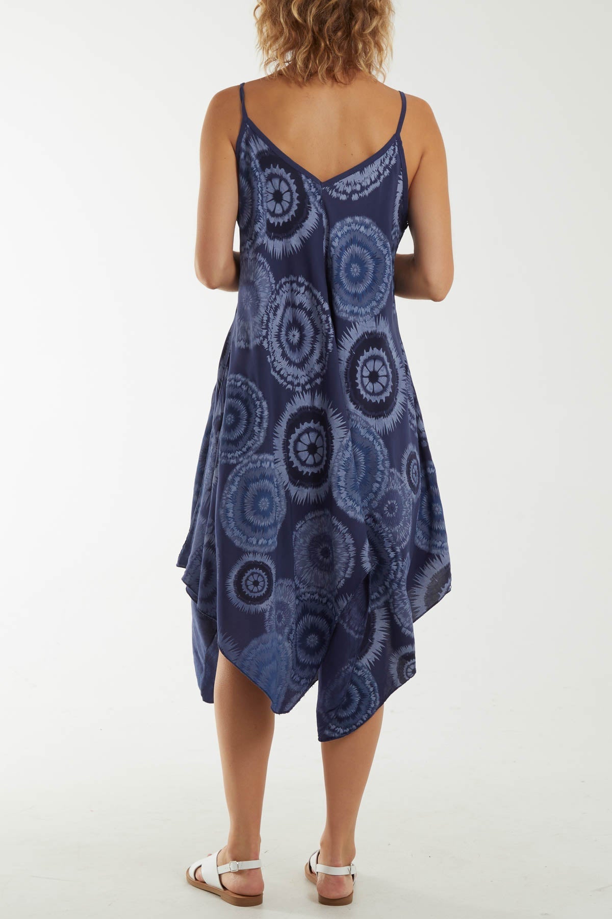 Navy Kaleidoscope Hanky Hem Cami Dress For Women ONE SIZE - Dropwear