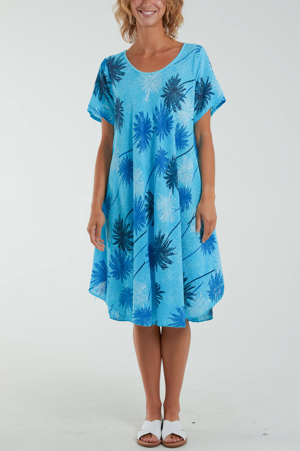 Apple Green Palm Tree Short Sleeve Midi Dress For Women ONE SIZE - Dropwear