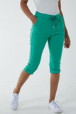 Fuchsia Glitter Drawstring Pocket Capri Trousers For Women ONE SIZE - Dropwear